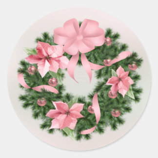 Rond Couronne de poinsettia rose Sticker Classique #2