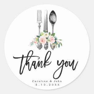 Rond couverts fleuris roses rustiques merci sticker