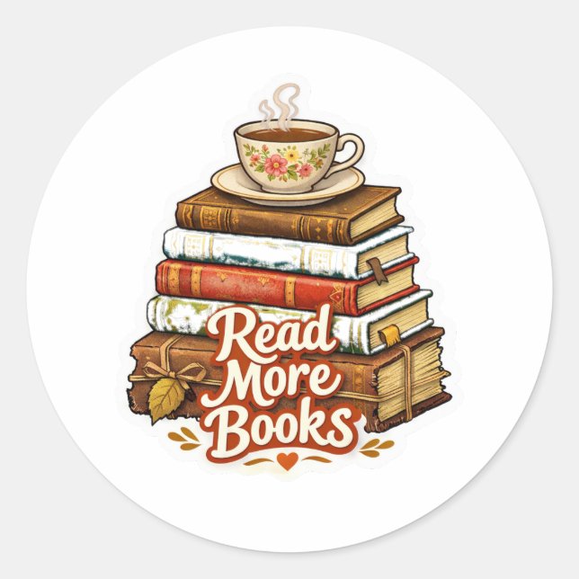 Rond  Cozy "Read More Books" Stack with Tea Sticker (Devant)