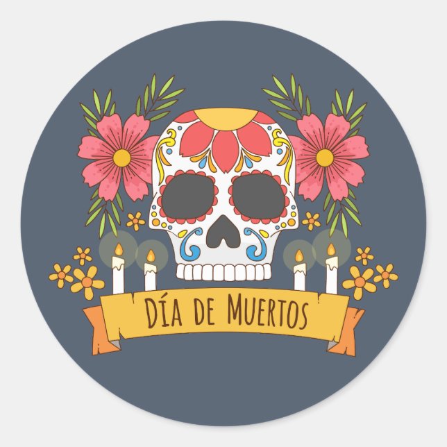 Rond Crâne floral Dia de los Muertos | Sticker (Devant)