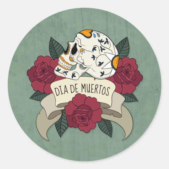 Rond Crâne floral Dia de los Muertos | Sticker (Devant)