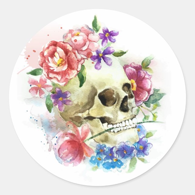 Rond Crâne floral Dia de los Muertos | Sticker (Devant)