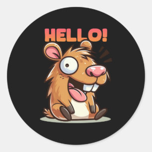 Rond Crazy Funny Capybara Hello Sticker