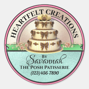 Rond Créé Avec Amour Élégant Sticker De Gâteau