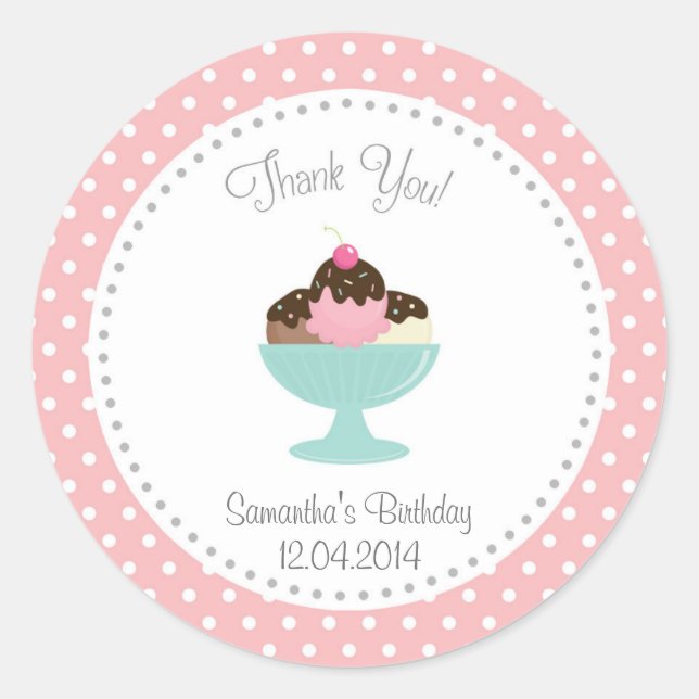 Rond Crème de glace Anniversaire Merci Sticker rose (Devant)