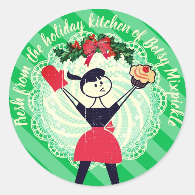 Rond cupcake de Noël fille de la cuisine de sticker (Devant)