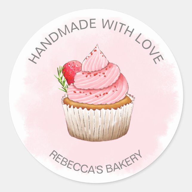 Rond Cupcake rose fait à la main avec Sticker d'amour (Devant)