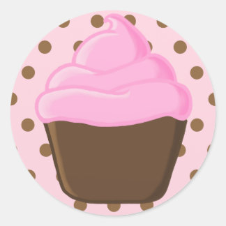 Rond Cupcake rose & Sticker Pois