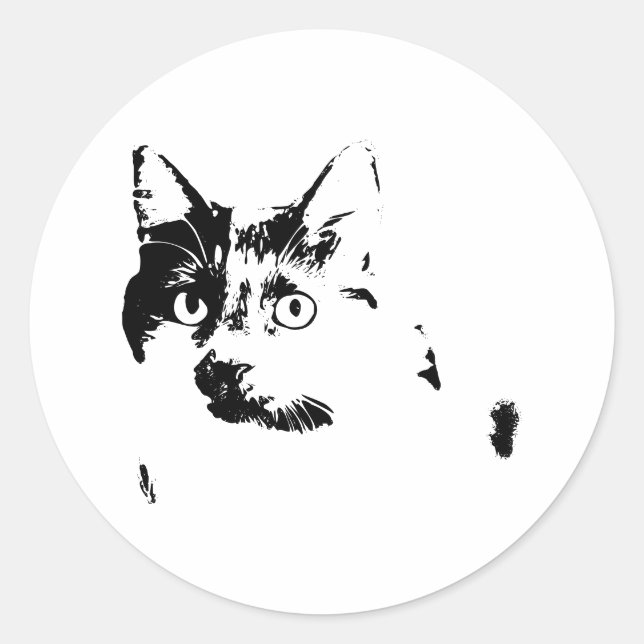 Rond Curieux Sticker en vinyle de chat (Devant)