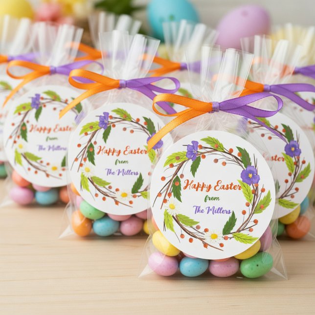 Rond Custom Easter Wreath Sticker with Family Name (Créateur téléchargé)