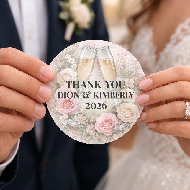 Rond Custom Floral Champagne Toast Sticker (Créateur téléchargé)