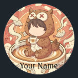 Rond Custom Name Owl Coffee Sticker for Book Lovers<br><div class="desc">Cute owl coffee sticker made for reading journals,  planners,  laptops,  and study gear. A cozy bookish design and a fun personalized gift for readers.</div>