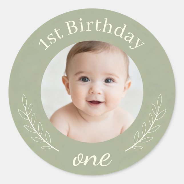 Rond Custom Photo Birthday Sticker - Personalized Happy (Devant)