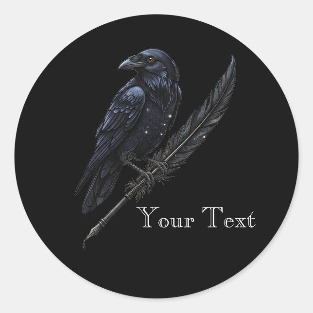 Rond Custom Raven on Quill Sticker (Devant)