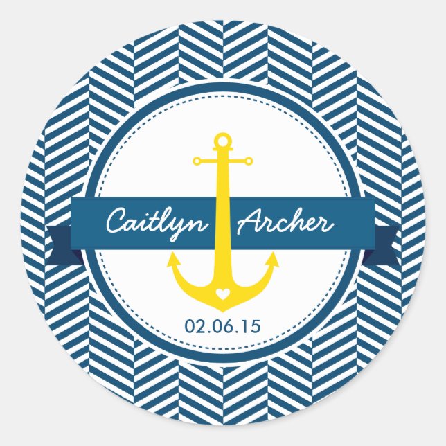 Rond CUSTOM STICKER monogramme moderne ancre nautique (Devant)