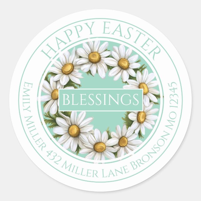 Rond Customizable Daisy Wreath Easter Sticker (Devant)