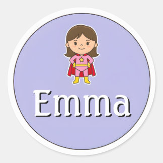 Rond Customizable Kids Name Sticker – Girl Superhero