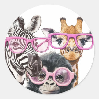 Rond Cute Animal Friends Sticker – Zebra Giraffe Monkey