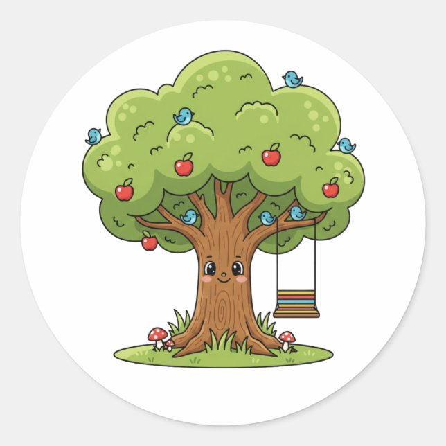 Rond Cute Apple Tree Cartoon Illustration Sticker (Devant)
