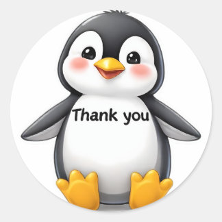 Rond Cute Baby Penguin "Thank You" Sticker 