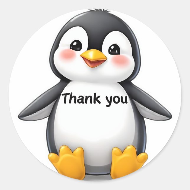 Rond Cute Baby Penguin "Thank You" Sticker  (Devant)