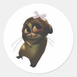 Rond Cute Big Eyes Animal Sticker with White Bow