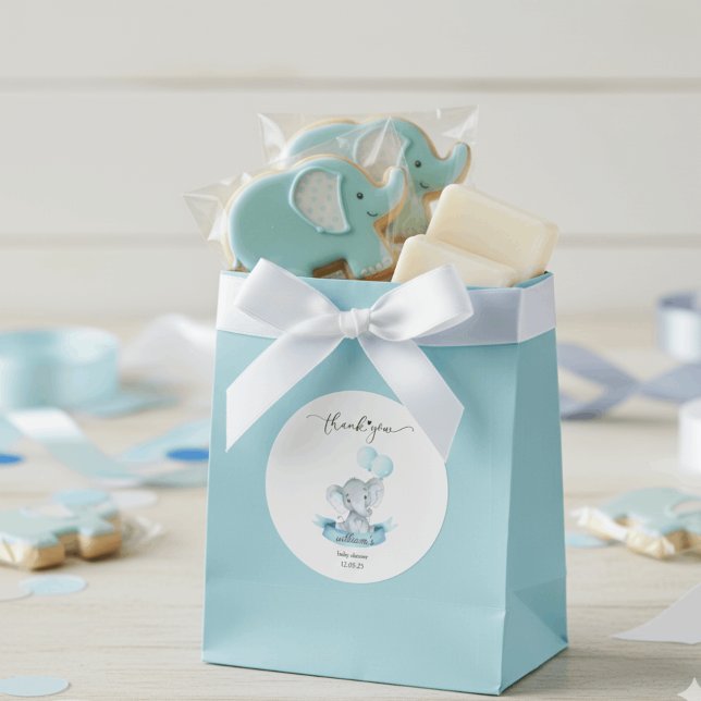 Rond Cute Blue Elephant Baby Shower Thank You Sticker (Créateur téléchargé)