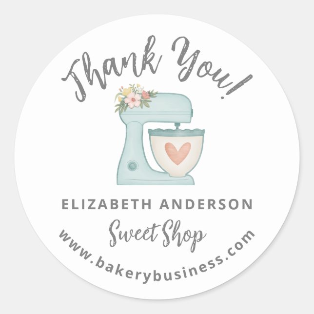 Rond Cute Blue Mixer Bakery Business Thank you Sticker (Devant)