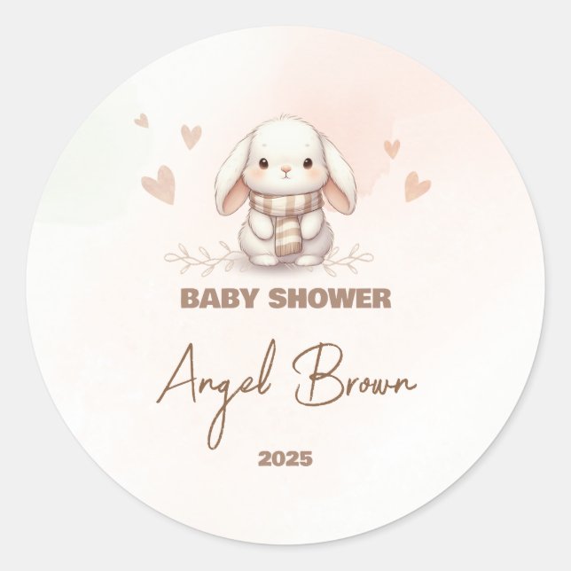 Rond Cute Bunny Baby Shower Favor Sticker (Devant)