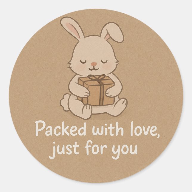 Rond Cute Bunny Packed with Love Sticker (Devant)