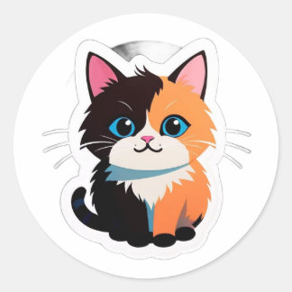 Rond Cute Calico Cat Sticker – Adorable Dual-Tone Kitty