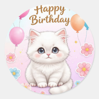 Rond Cute cat birthday sticker 