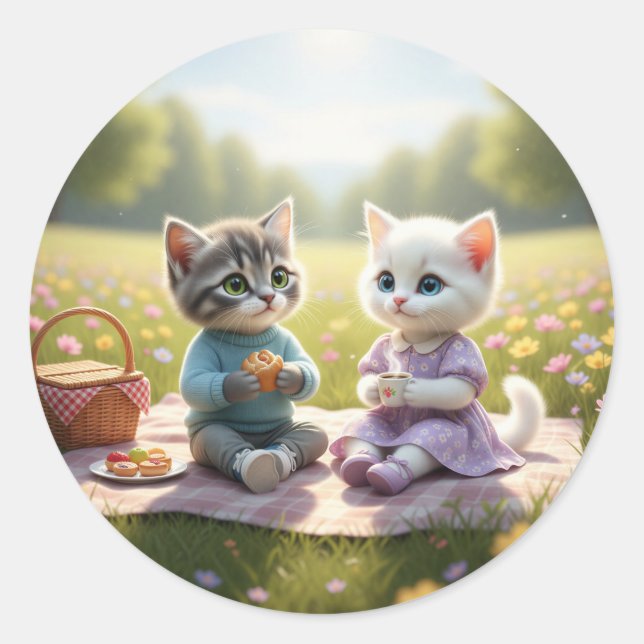 Rond Cute Cat Sticker | Tom & Luna Spring Design (Devant)