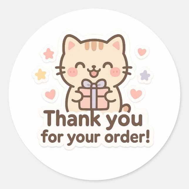 Rond Cute Cat Thank You Sticker (Devant)