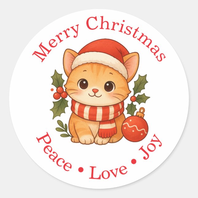 Rond Cute Christmas Cat Sticker (Devant)