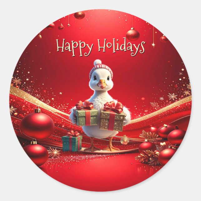 Rond Cute Duck Christmas Holiday Sticker (Devant)