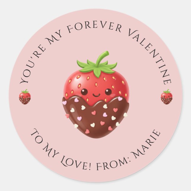 Rond Cute Editable Strawberry Valentine Sticker  (Devant)