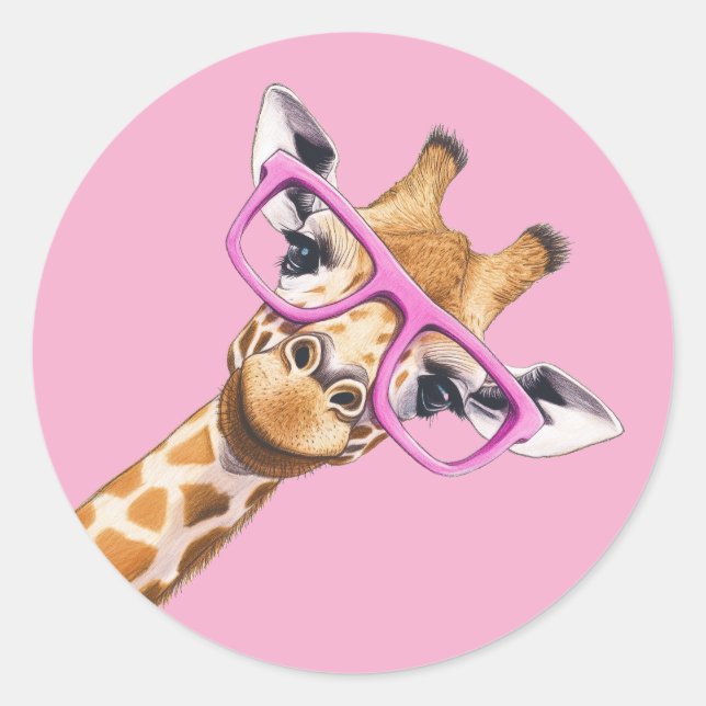 Rond Cute Giraffe with Pink Glasses Aesthetic Sticker (Devant)