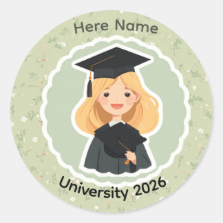 Rond Cute Girle  Graduation Sticker