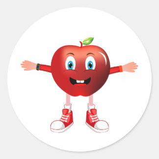 Rond Cute Happy Red Apple Cartoon Character Sticker