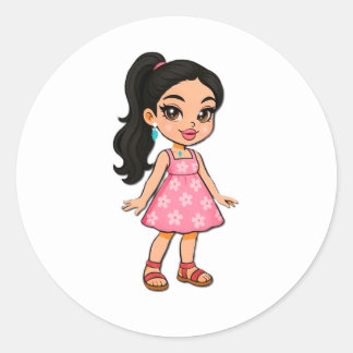 Rond Cute Kawaii Girl Sticker | Pink Floral Dress Chibi
