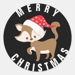 Rond Cute Kitten avec chapeau de Noël / Sticker de Noël