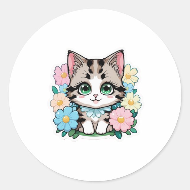 Rond Cute Kitten avec Sticker Fleurs (Devant)