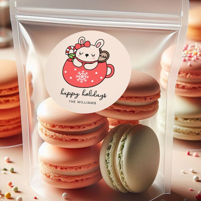 Rond Cute Little Bunny Christmas Holiday Custom Sticker (Créateur téléchargé)