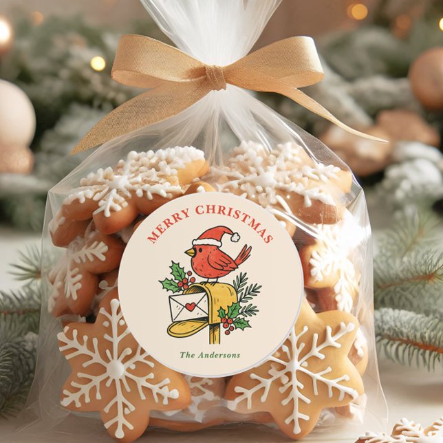 Rond Cute Mailbox Cardinal Christmas Holiday Sticker (Créateur téléchargé)