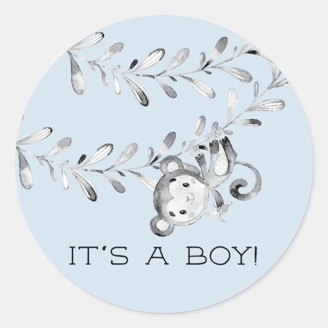 Rond Cute Monkey It'a Boy Favoriser Sticker (Devant)