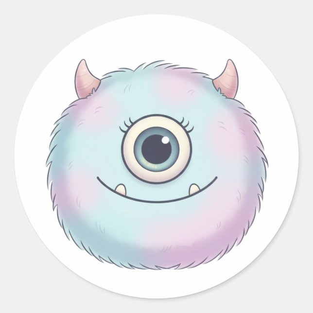 Rond Cute One-Eyed Fluffy Monster Sticker (Devant)