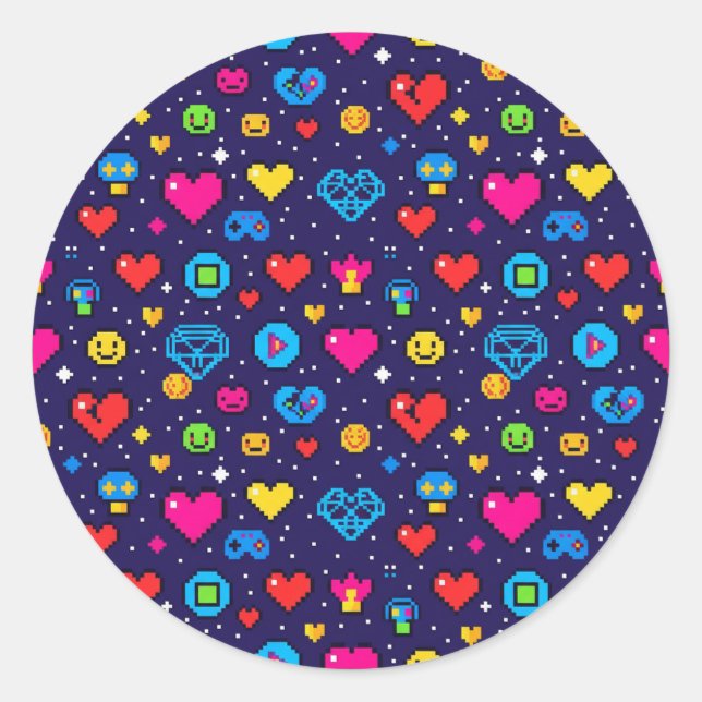 Rond Cute Pixel Art Gaming Vinyl Sticker Pack (Devant)