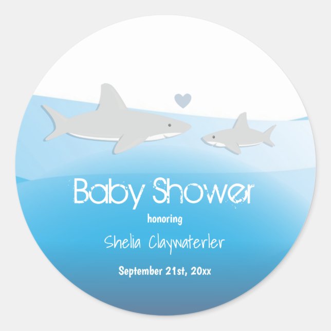 Rond Cute Sharks and Ocean | Baby Shower Sticker (Devant)