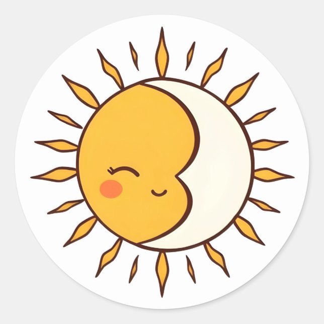 Rond Cute Sun and Moon Celestial Kawaii Sticker (Devant)